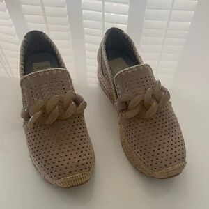 Dolce Vita Taupe Perforated Loafers with Chain Accent